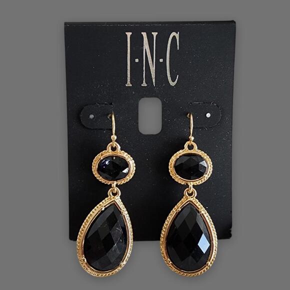 inc Jewelry - Gold/Black Stone Drop Earrings